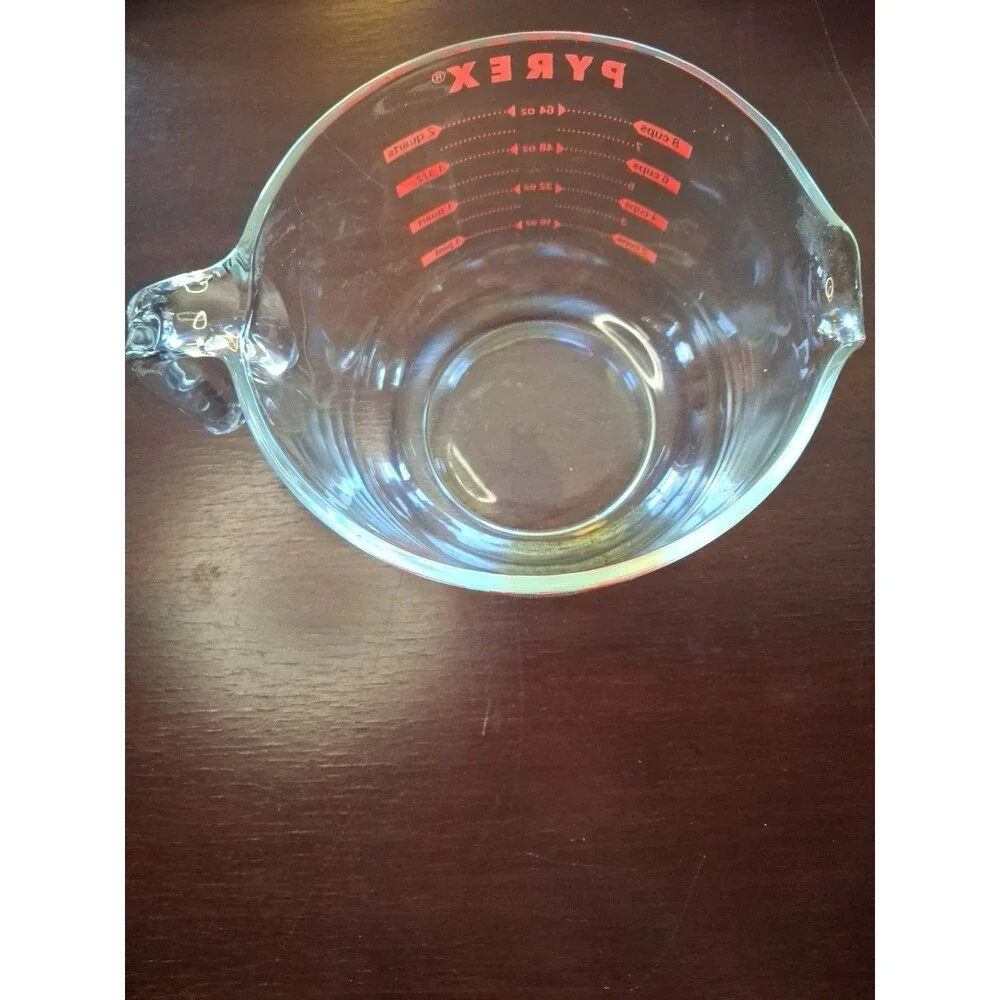 PYREX Glass Liquid Measuring 8 Cup 64 oz 2 Quart Liter Clear Red Letters-USA